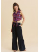 Black Wide Leg Trousers with Elasticated Waistband Pleats and Pockets 4860