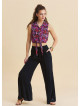 Black Wide Leg Trousers with Elasticated Waistband Pleats and Pockets 4860