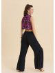 Black Wide Leg Trousers with Elasticated Waistband Pleats and Pockets 4860