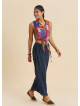 Adjustable Waist Anthracite Women's Bohemian Trousers with Drawstring Detail 4852