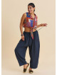 Adjustable Waist Anthracite Women's Bohemian Trousers with Drawstring Detail 4852
