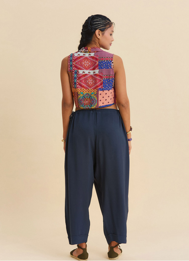 Adjustable Waist Anthracite Women's Bohemian Trousers with Drawstring Detail 4852