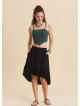 Black Asymmetrical Skirt with Elastic Waistband, Buttons, and Ruffles  4995