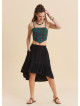 Black Asymmetrical Skirt with Elastic Waistband, Buttons, and Ruffles  4995