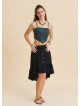 Black Asymmetrical Skirt with Elastic Waistband, Buttons, and Ruffles  4995