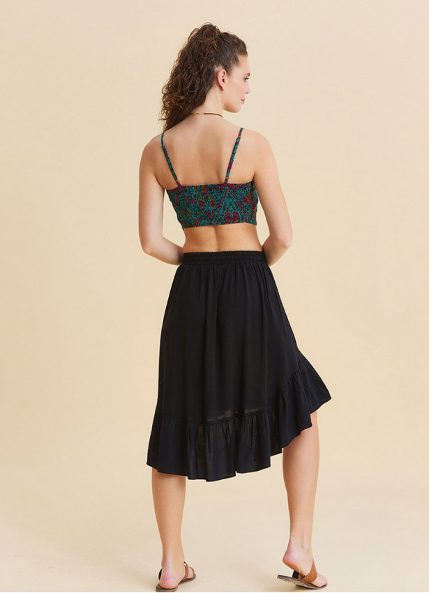 Adjustable Strap Blouse with Elastic Back and Green Floral Print 4937