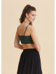 Adjustable Strap Blouse with Elastic Back and Green Floral Print 4937