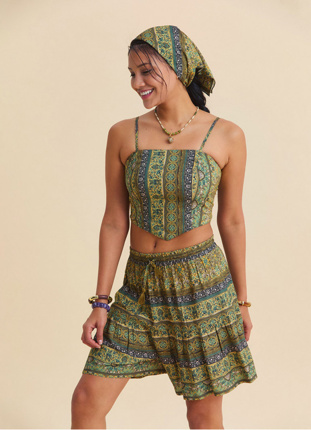 Adjustable Strap  Elastic Back Mustard Crop Blouse 4939