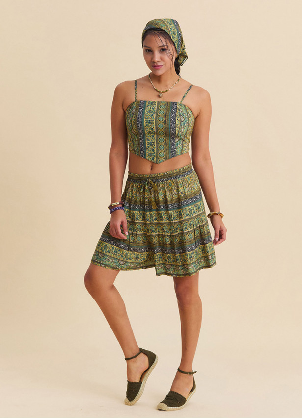 Adjustable Strap  Elastic Back Mustard Crop Blouse 4939