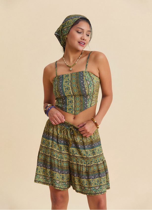 Adjustable Strap  Elastic Back Mustard Crop Blouse 4939