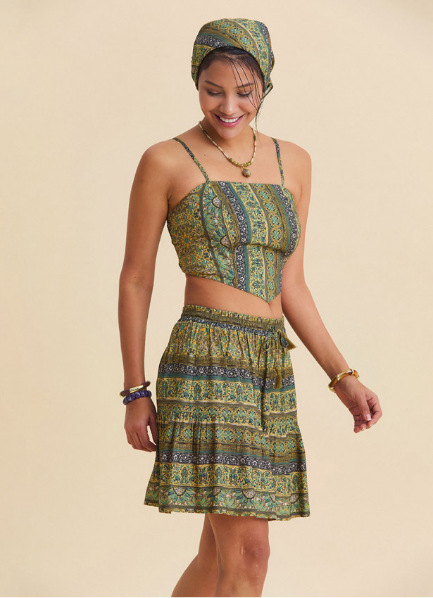 Adjustable Strap  Elastic Back Mustard Crop Blouse 4939