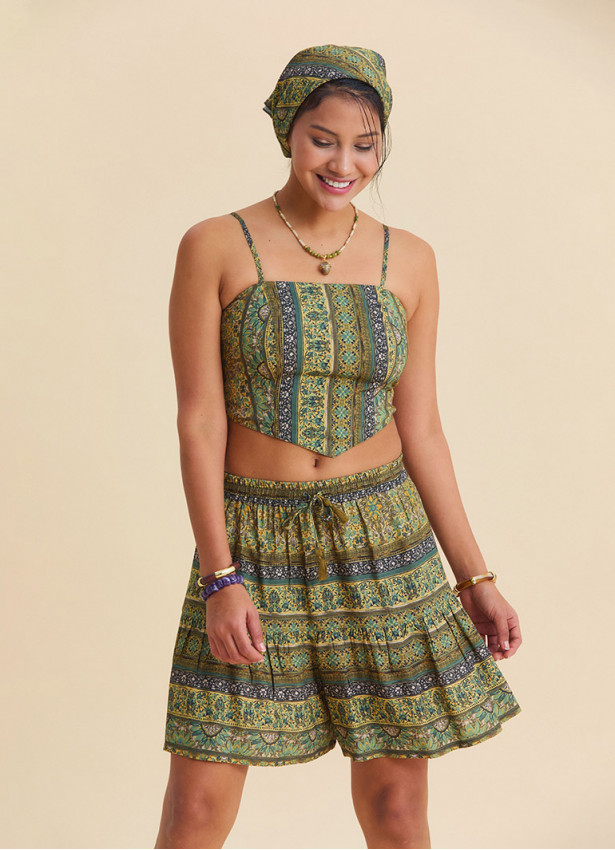 Adjustable Strap  Elastic Back Mustard Crop Blouse 4939