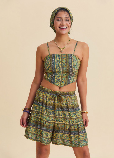 Adjustable Strap  Elastic Back Mustard Crop Blouse 4939