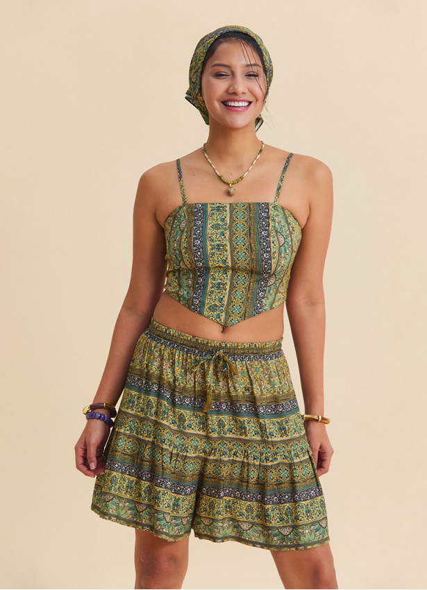 Adjustable Strap  Elastic Back Mustard Crop Blouse 4939