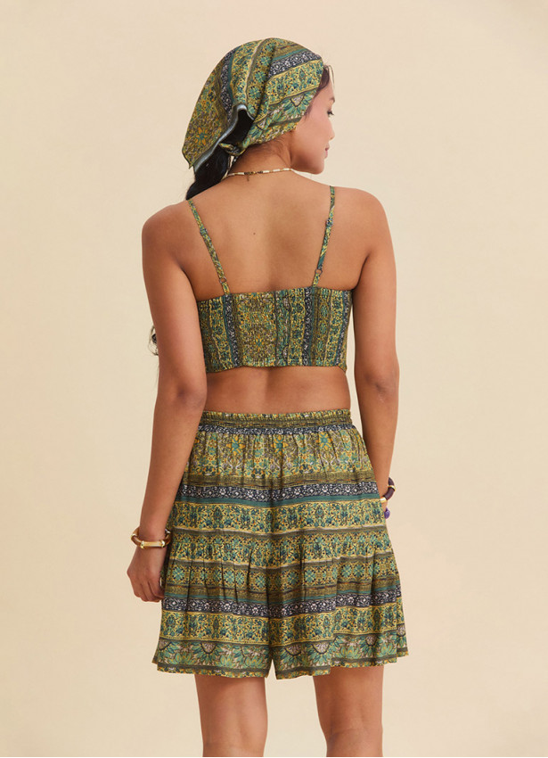 Adjustable Strap  Elastic Back Mustard Crop Blouse 4939