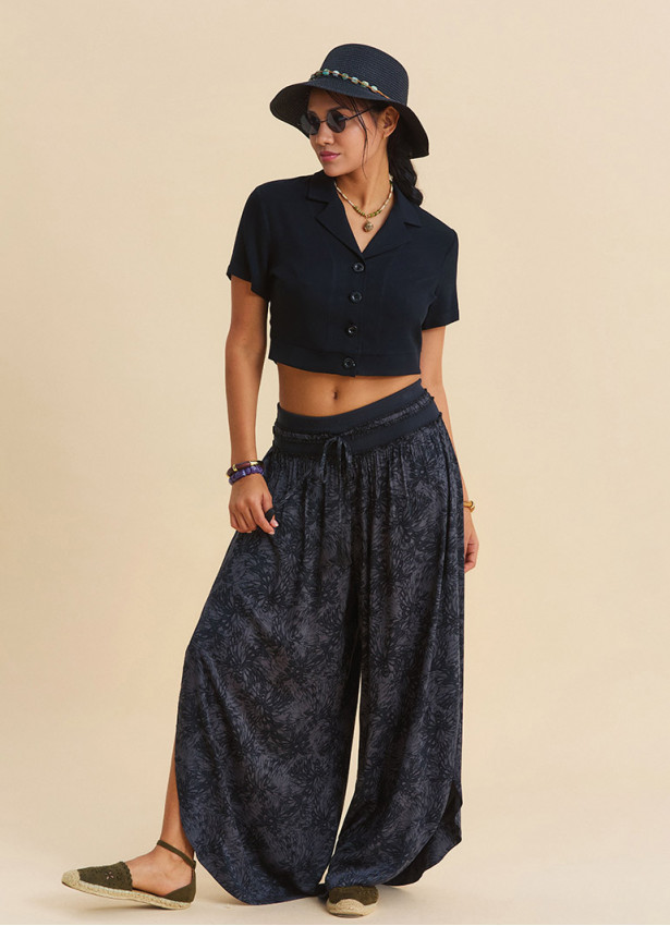 Laceup Detailed SideSlit Anthracite Womens Authentic Trousers 4923