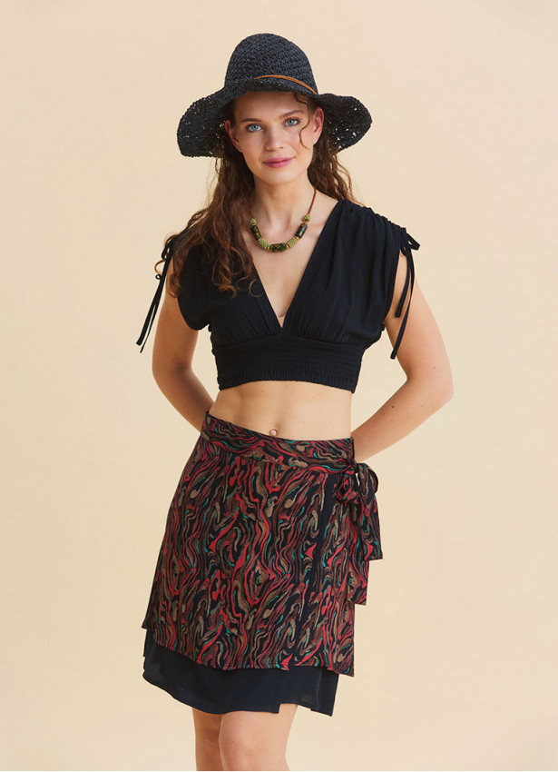 Double Layered Envelope Style Black Ethnic Skirt 4967