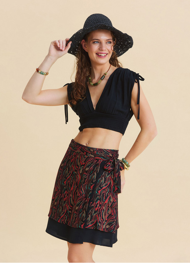 Double Layered Envelope Style Black Ethnic Skirt 4967