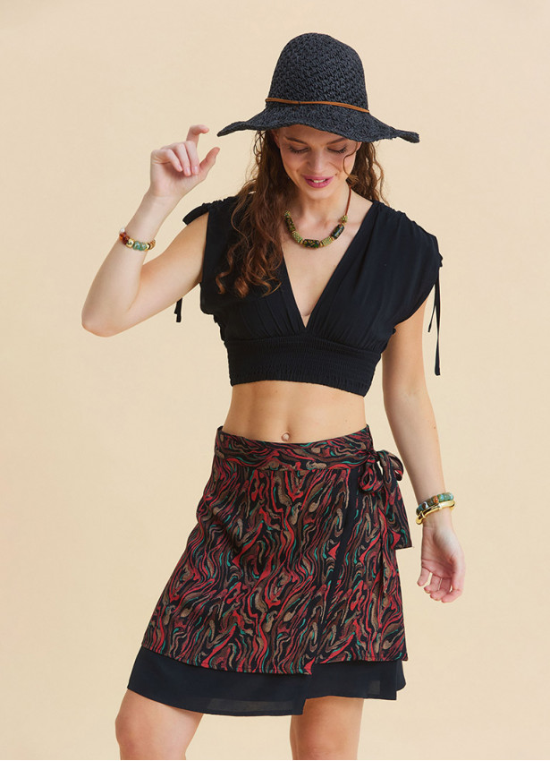 Double Layered Envelope Style Black Ethnic Skirt 4967