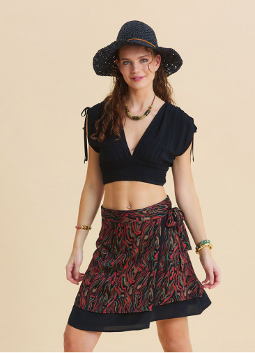 Double Layered Envelope Style Black Ethnic Skirt 4967
