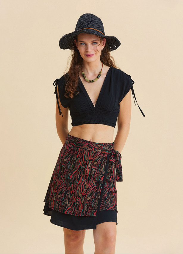 Double Layered Envelope Style Black Ethnic Skirt 4967