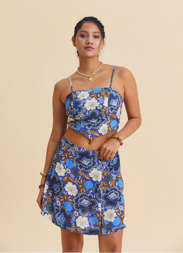 Adjustable Strap Blue Crop Top with Elastic Back 4940