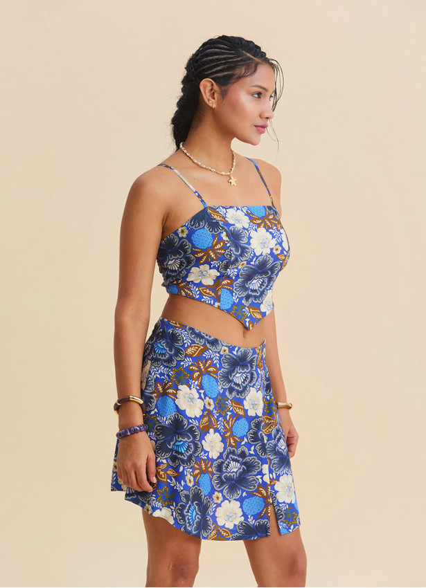 Adjustable Strap Blue Crop Top with Elastic Back 4940