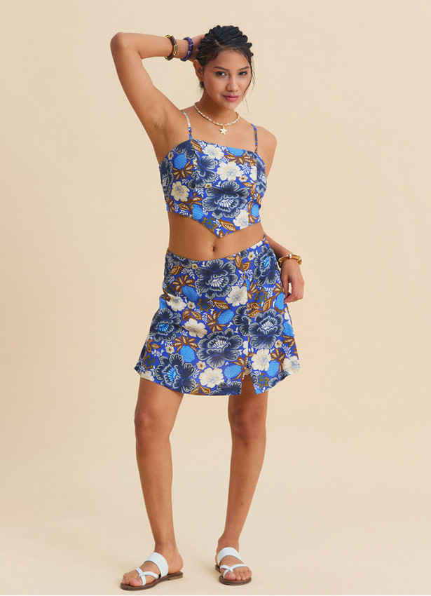 Adjustable Strap Blue Crop Top with Elastic Back 4940