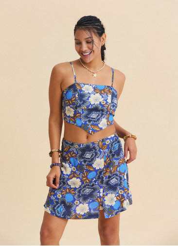 Adjustable Strap Blue Crop Top with Elastic Back 4940
