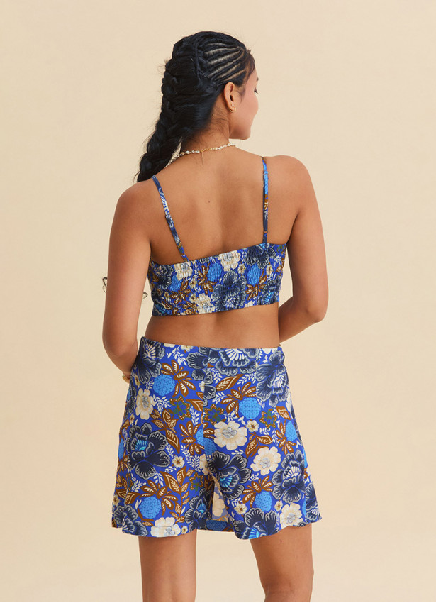 Adjustable Strap Blue Crop Top with Elastic Back 4940