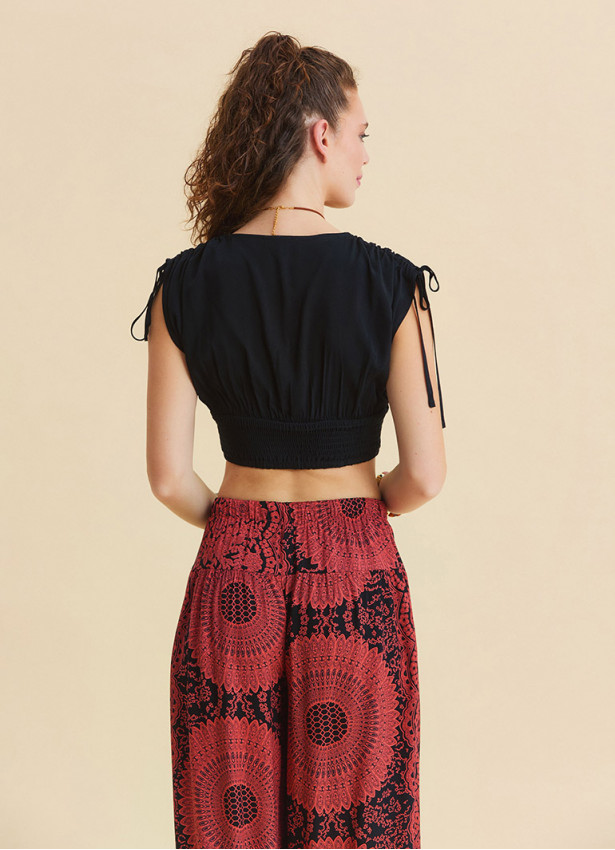 Fuchsia Women's Ethnic Trousers with Elasticated Waistband and Lace Up Detail  4841