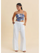 White Womens Viscose Trousers with Belted Waist Pleats and Pockets 4861
