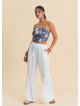 White Womens Viscose Trousers with Belted Waist Pleats and Pockets 4861