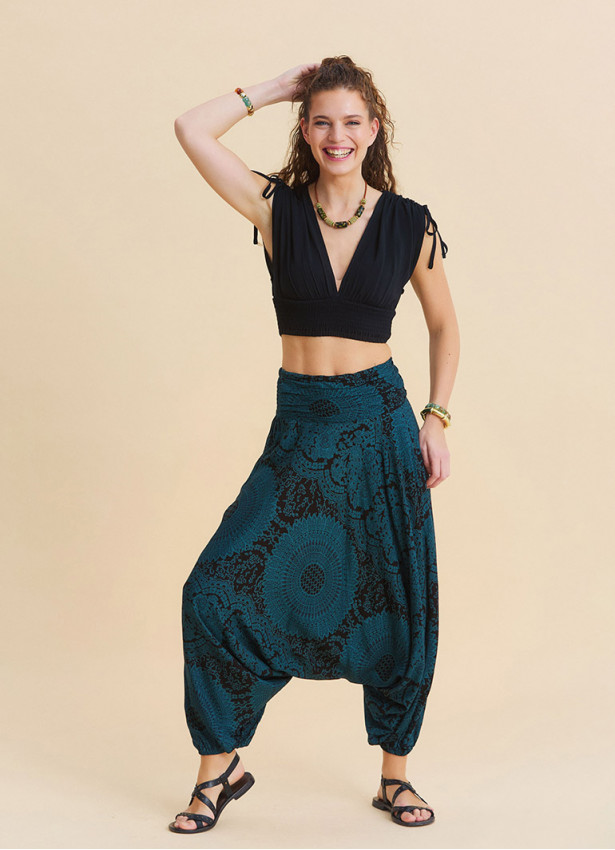 Drape Waist Elasticated Petrol Yoga Trousers 4850