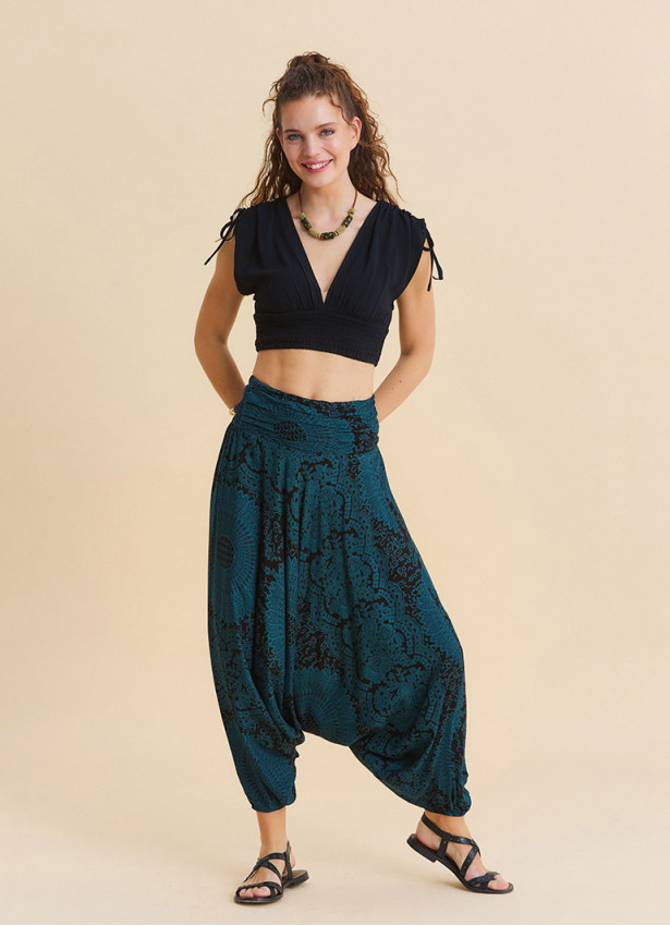 Drape Waist Elasticated Petrol Yoga Trousers 4850