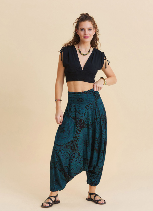 Drape Waist Elasticated Petrol Yoga Trousers 4850