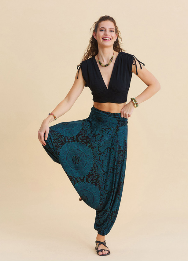 Drape Waist Elasticated Petrol Yoga Trousers 4850