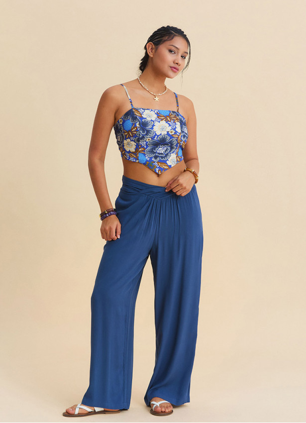 Indigo Womens Viscose Trousers with Cross Over Waistband and Belt Loop 4856