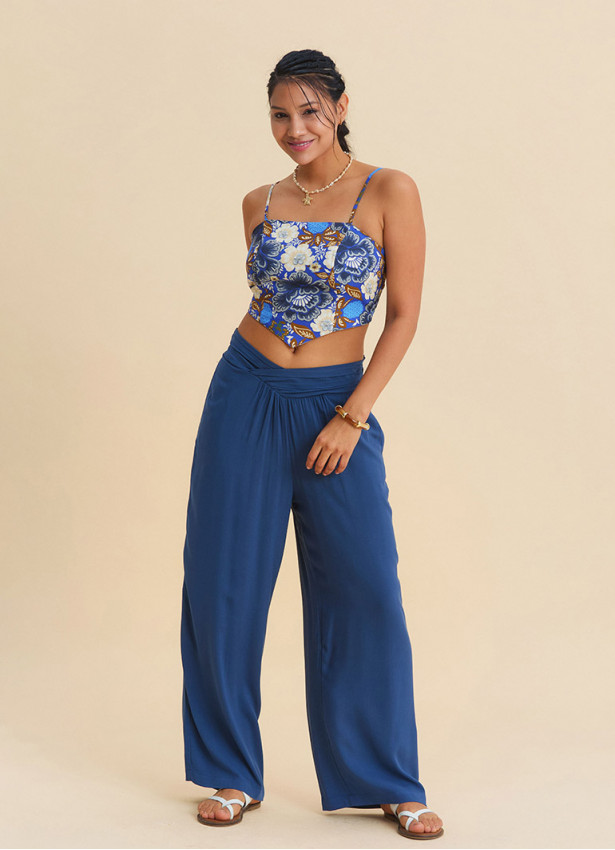 Indigo Womens Viscose Trousers with Cross Over Waistband and Belt Loop 4856