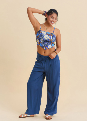 Indigo Womens Viscose Trousers with Cross Over Waistband and Belt Loop 4856