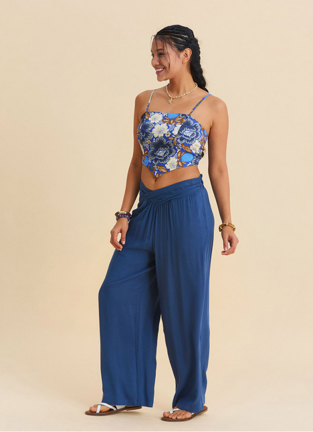 Indigo Womens Viscose Trousers with Cross Over Waistband and Belt Loop 4856