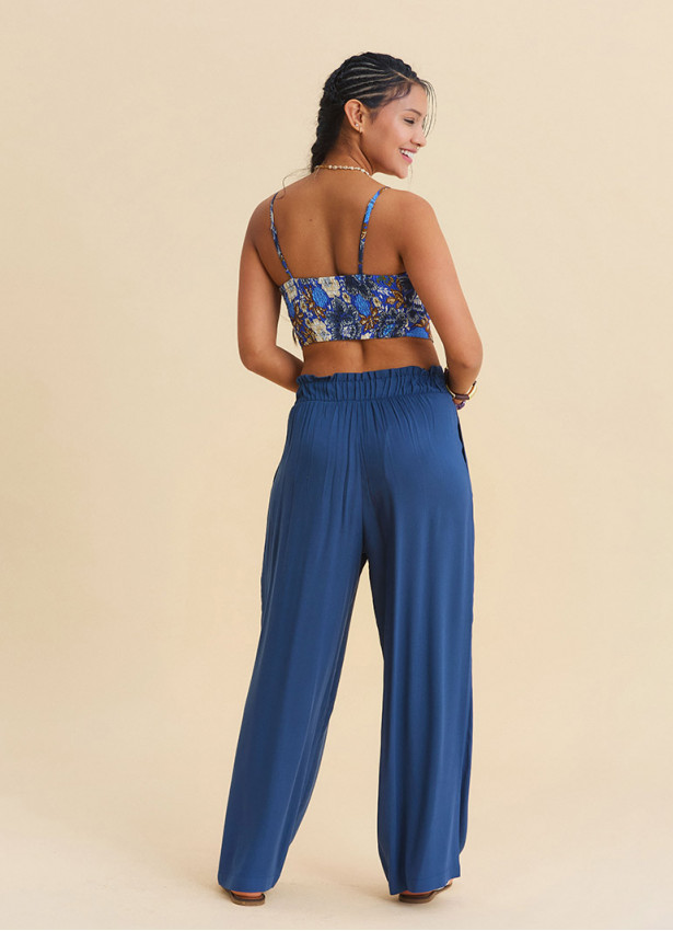 Indigo Womens Viscose Trousers with Cross Over Waistband and Belt Loop 4856