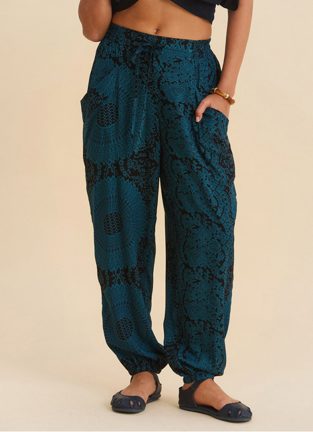 Women's Authentic Petrol Trousers with Elasticated Waist and Pockets 4842