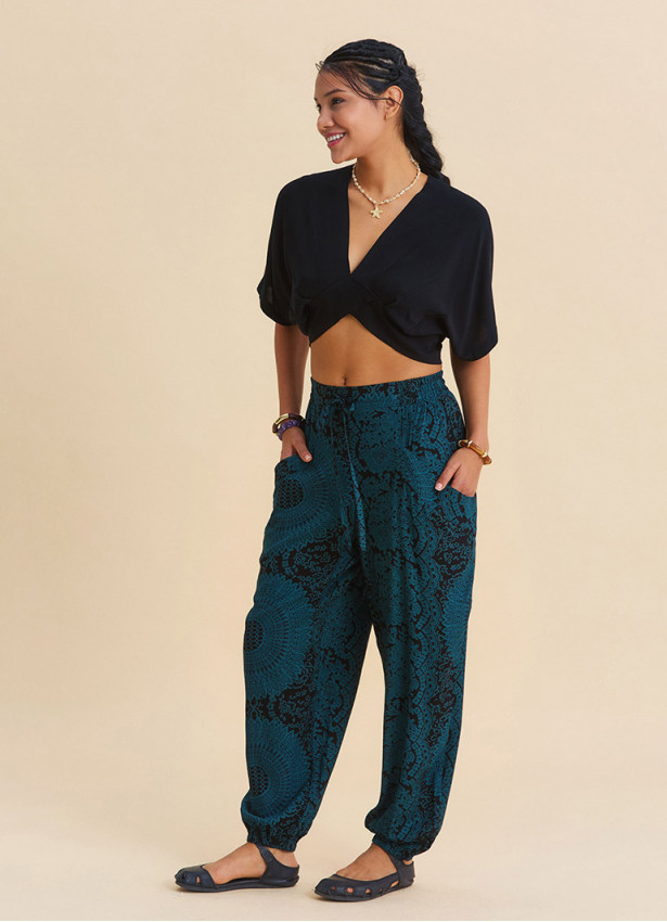 Women's Authentic Petrol Trousers with Elasticated Waist and Pockets 4842