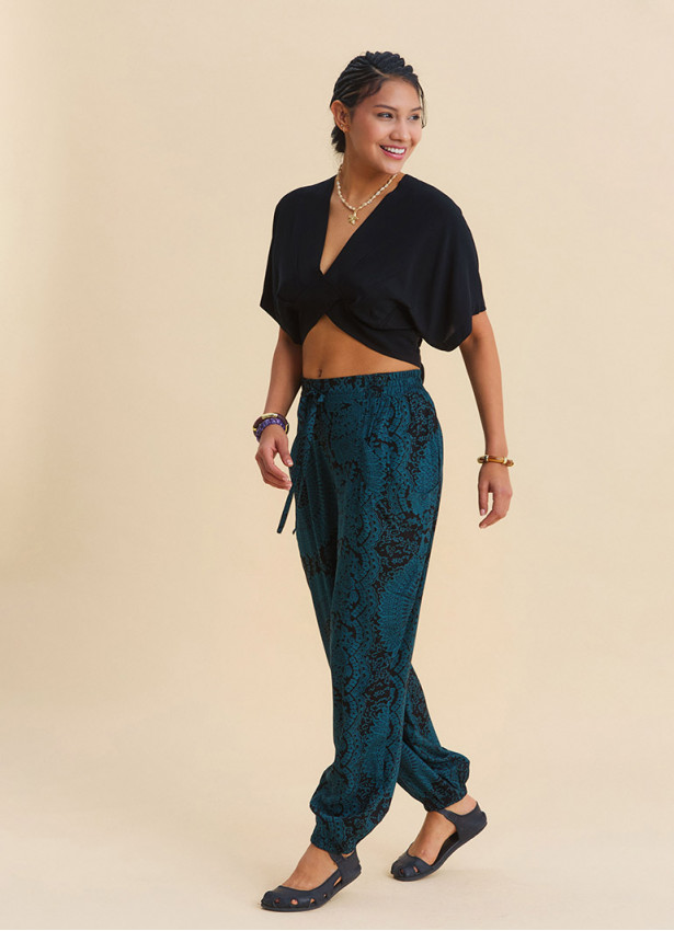 Women's Authentic Petrol Trousers with Elasticated Waist and Pockets 4842