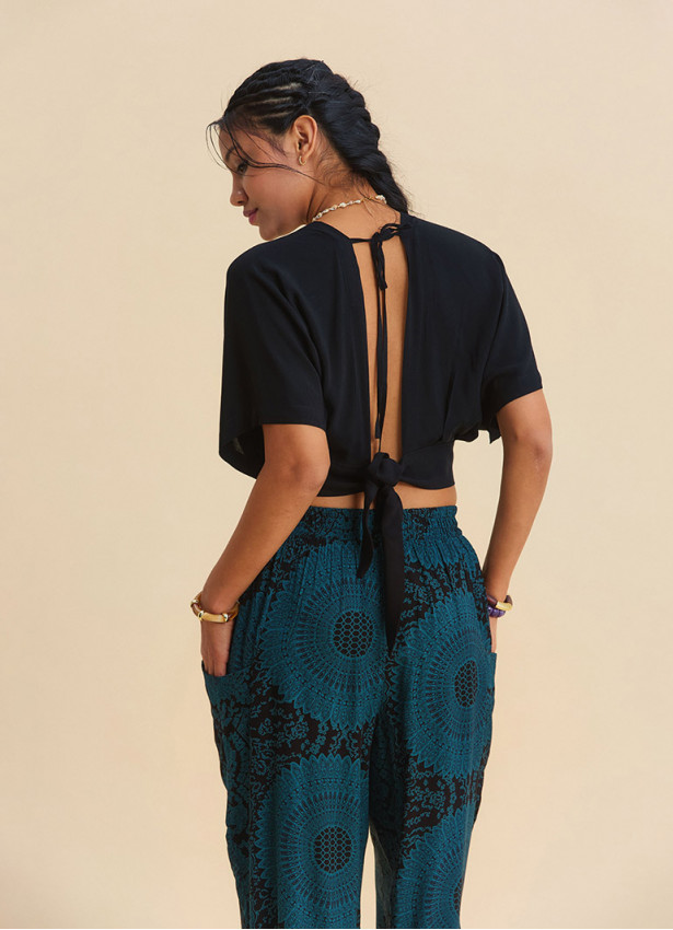 Women's Authentic Petrol Trousers with Elasticated Waist and Pockets 4842