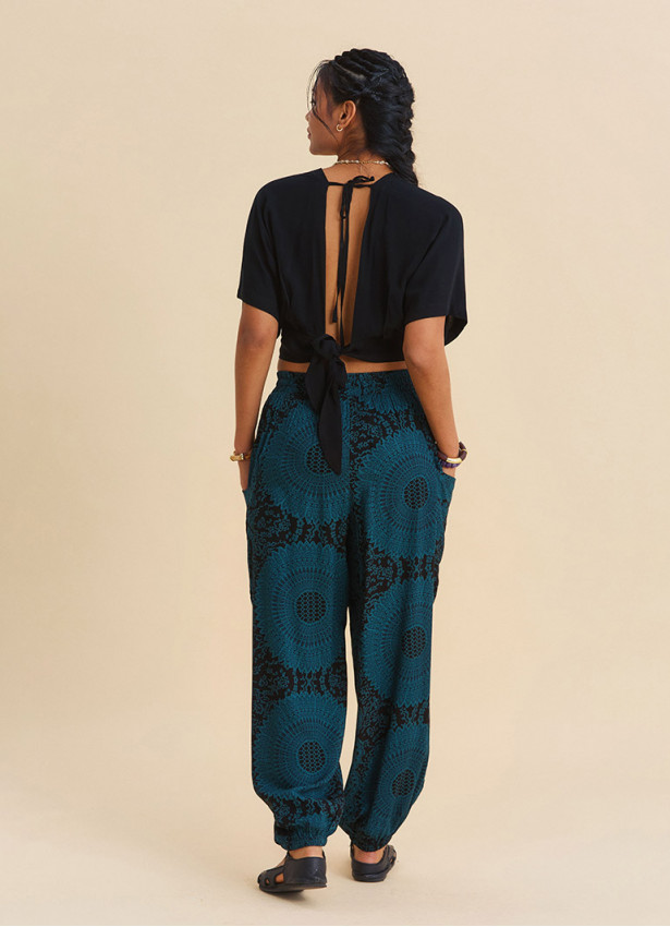 Women's Authentic Petrol Trousers with Elasticated Waist and Pockets 4842