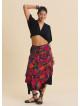 Elasticated Waist Double Layered Black Floral Skirt 4911