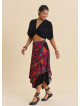Elasticated Waist Double Layered Black Floral Skirt 4911