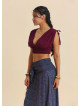 Deep V Neck Belted Burgundy Crop Blouse 4933